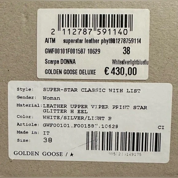 Golden Goose Super-Star Python Sneakers Blue Glitter Heel - Size 38 - Picture 6 of 14